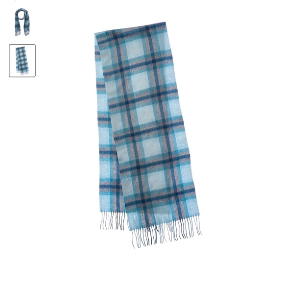 Phenix Woven Cashmere Plaid Scarf in Blue  NWT - Picture 2 of 2